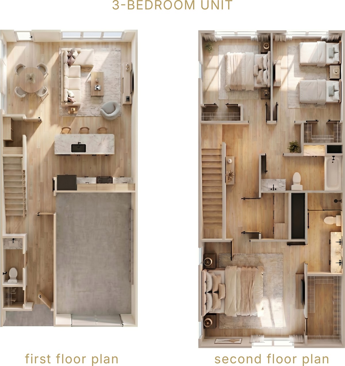 The Oak 3-bedroom townhome floor plan — 1,854 square feet