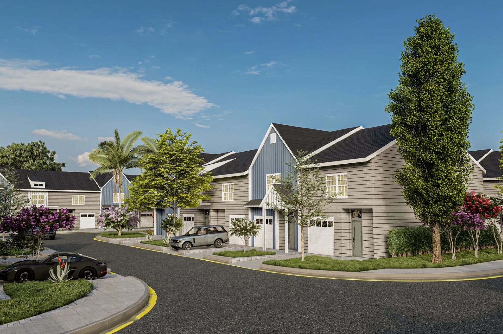 Street view of the Hickory Springs townhome community in Hickory, NC